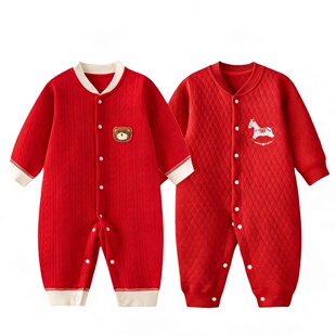 班杰威尔马年婴儿连体衣秋冬季新生儿衣服0-2岁宝宝哈衣满月爬服