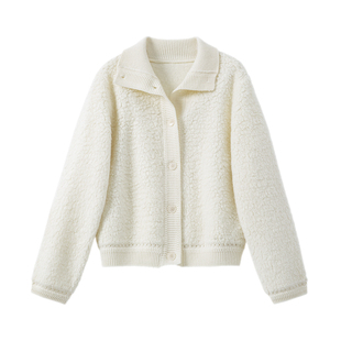 YANGLE_100绵羊毛外套女2025新款初冬韩系休闲短款立领毛茸茸上衣