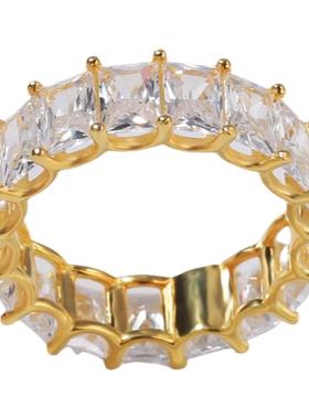 S925纯银T方长方形锆石排戒