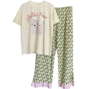gill aimar小熊家家居服可爱卡通蝴蝶结猫咪睡衣套装女夏秋季新品