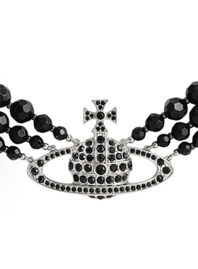 黑玛瑙三层珍珠大土星女项链nana同款黑水晶珠暗黑系欧美项链