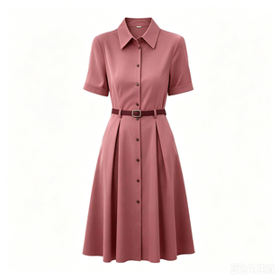 夏季新款短袖高级修身显瘦裙子高端时尚气质中长款衬衫女款连衣裙