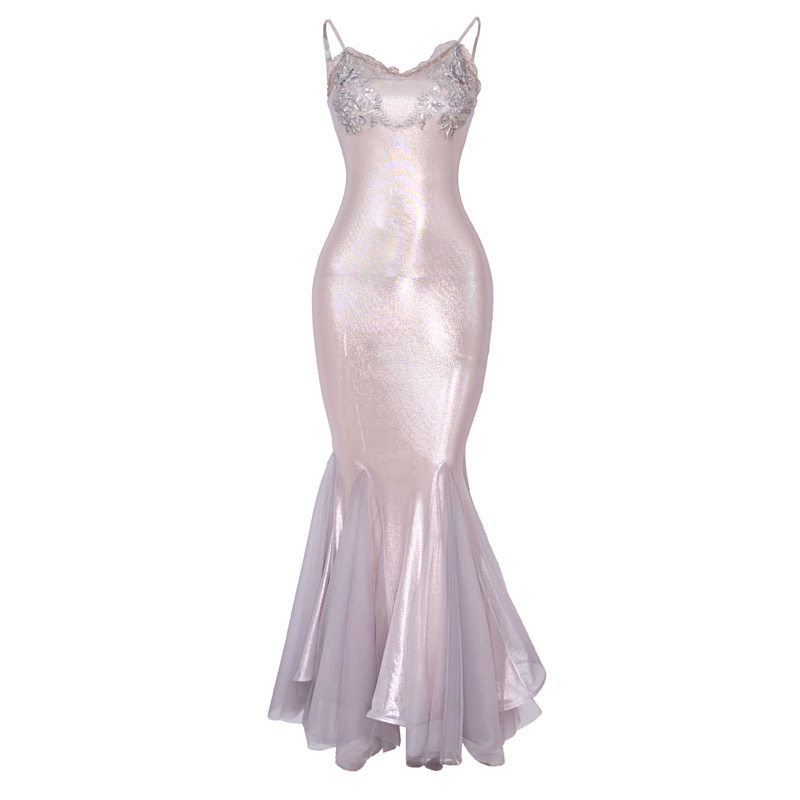 血液供给原创◆月光兽灵 刺绣钉珠礼服仙气鱼尾裙吊带连衣裙长款