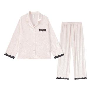金丝绒睡衣女款2025新款冬高级感长袖薄绒冬季蕾丝家居服套装秋冬