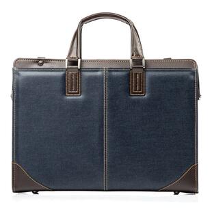 日本SANWA手提日本制造上班防水牛仔布男女单肩休闲冈山牛仔布防泼水电脑包高级感高颜值13.3寸牛皮女商务包