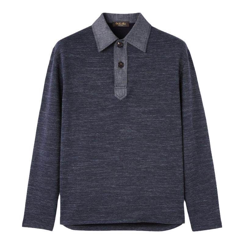 Loro Piana/诺悠翩雅男装棉质针织灰色长袖马球领polo衫