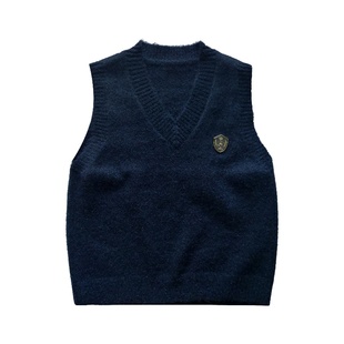 上野原创 基础款针织马甲背心DK百搭徽章V领制服校园学院风好搭配