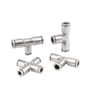 气动快速插接头高温高压耐腐蚀全铜镀镍气管接头三通PE6/8/10四通