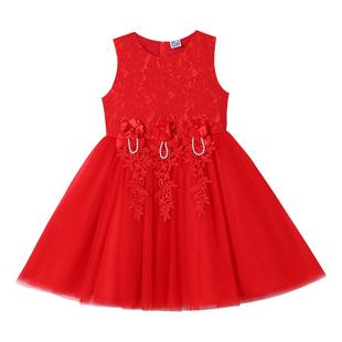 女童生日公主裙夏季马甲连衣裙小女孩网纱婚礼节日背心裙演出服夏