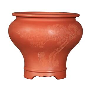 神力精品紫砂花盆大红袍刻绘大口圆盆春兰惠兰多肉菖蒲树桩盆景盆