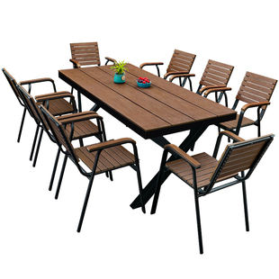 藤朝高端户外塑木桌椅庭院露天阳台室外花园休闲桌椅伞套装组合