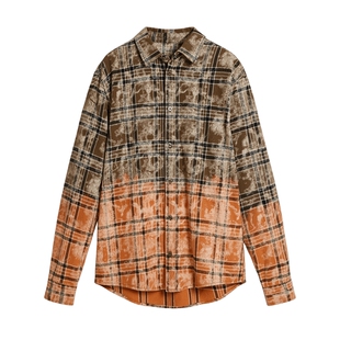 Desigual【明星同款】撞色格纹暗花长袖男式衬衫