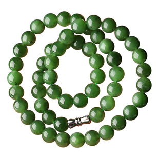 亲宝水晶新疆菠菜绿天然和田碧玉项链和田玉玉石饰品