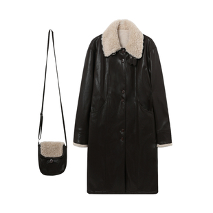 西町村屋韩系外套2025冬新款休闲感PU皮毛领上衣含包包XHAD10846
