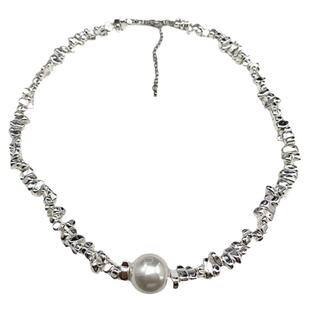 高级感配饰项链新款潮夸张设计不均匀碎银几两大珍珠颈链女锁骨链