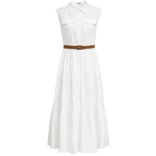 ONLY2025夏季新款莱赛尔收腰无袖翻领修身蛋糕长裙黑白色连衣裙女