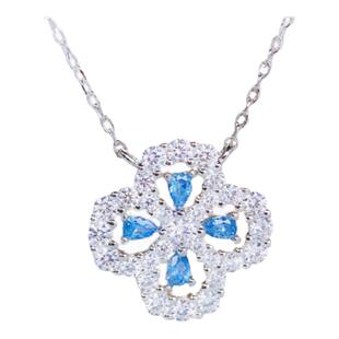 HW满钻四叶草项链女白金纯银高级感海蓝宝三叶草莫桑石锁骨链花朵