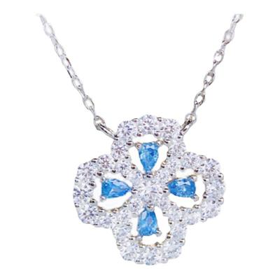 四叶草花形满钻项链白金纯银