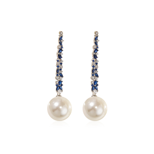 澳母贝澳白珍珠耳环长款蓝宝石锆钻耳坠2025新款爆款高级感耳饰女
