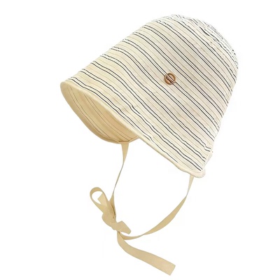 春夏条纹系带大檐遮阳渔夫帽女