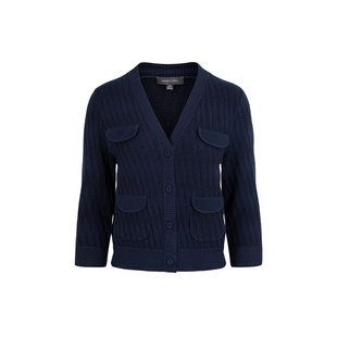 MARYLING玛俪琳初秋新品深蓝V领双色织针织开衫A1EFW08010