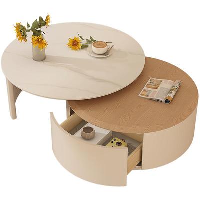 执竹者岩板旋转原木奶油风茶几