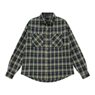 吕小虎ACTUP 格子长袖衬衫男生秋季衬衣休闲复古开衫外套潮牌上衣