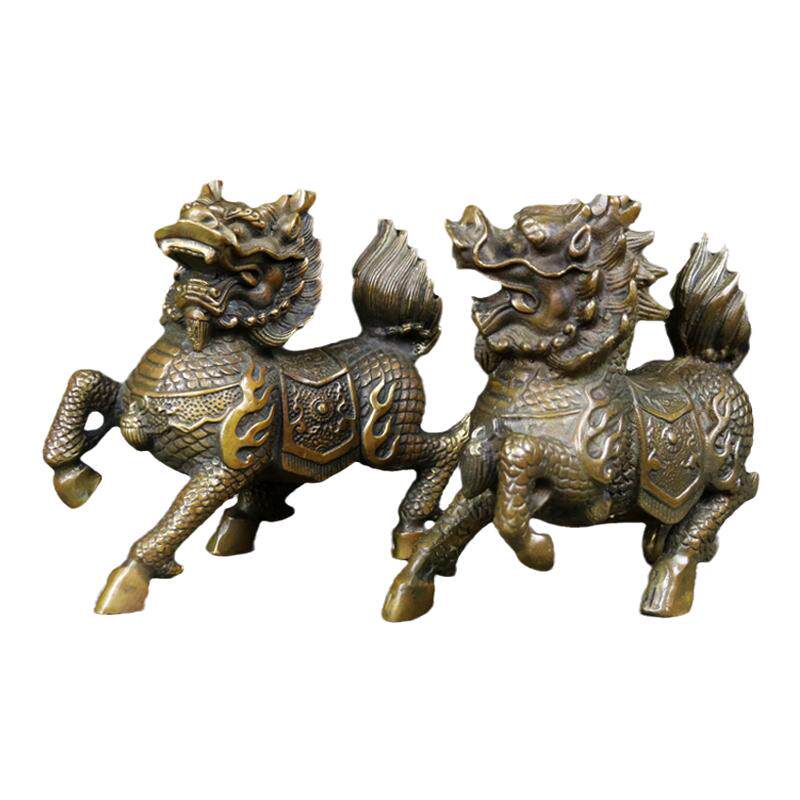 铜麒麟仿古摆件工艺品一对小号