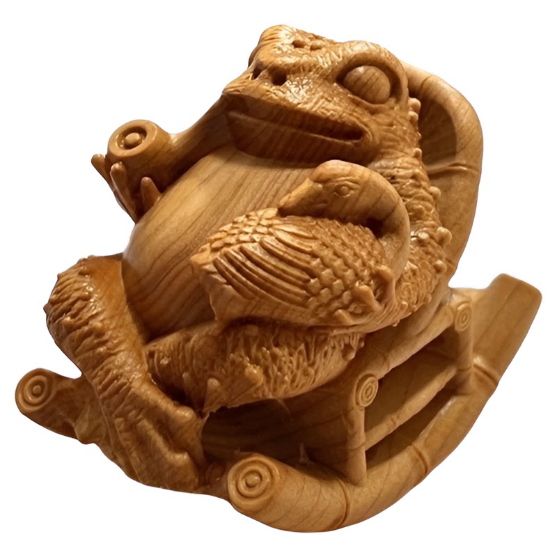天然崖柏木人生赢家摆件蟾蜍一体雕刻自在惬意文玩摆件吉祥物
