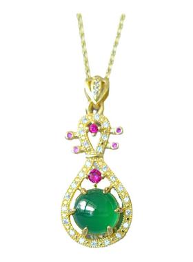 古法鎏金镶嵌天然冰种帝王绿玉髓琵琶吊坠玛瑙项链配证书礼盒链子