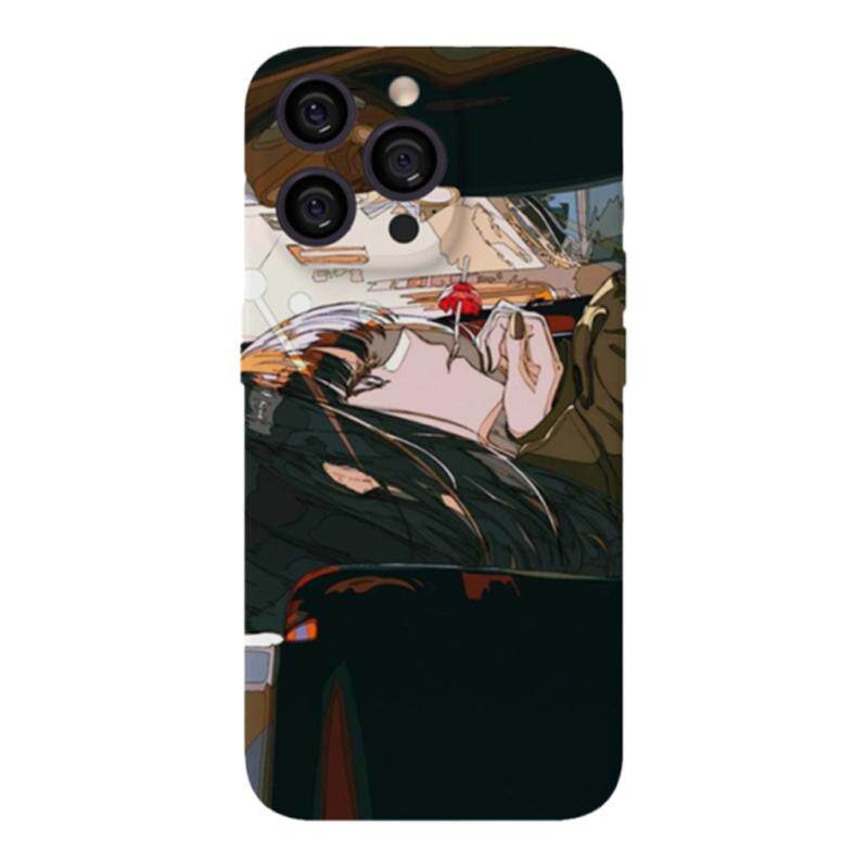 日系手绘插画少女全包菲林光面硬壳适用iPhone16小众个性13防摔保护壳12动漫二次元14苹果15ProMax磁吸手机壳