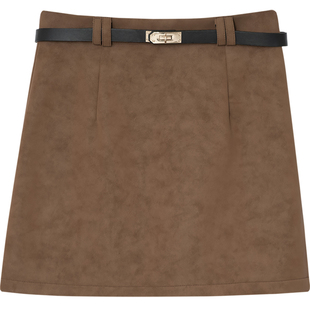 复古麂皮绒高腰半身裙女简约百搭修身包臀裙防走光内衬显瘦短裙春