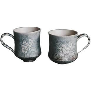 稚拙手作 景德镇复古青花手绘陶瓷咖啡杯茶杯拉花对杯长春花茶具