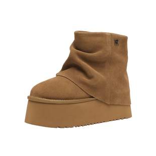 HR赫莲娜堆堆雪地靴2025年冬季新款女鞋子厚底两穿松糕底褶皱短靴