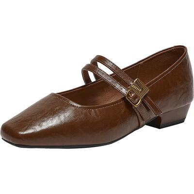 百思图春季新款法式玛丽珍粗跟鞋