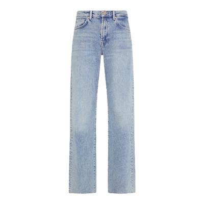 7 For All Mankind 2026新款高腰时尚渐变浅蓝水洗直筒牛仔裤女款