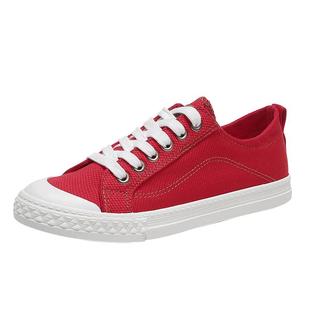 人本低帮帆布鞋女2025红色运动休闲春透气懒人套脚板鞋官方旗舰店