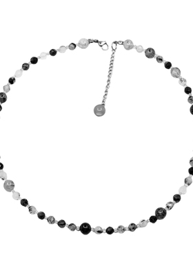 原创国风水墨黑发晶串珠项链