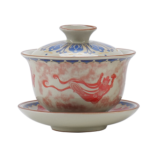 敦煌文创汝窑飞天三才盖碗茶杯女士泡茶碗高档陶瓷功夫茶具伴手礼