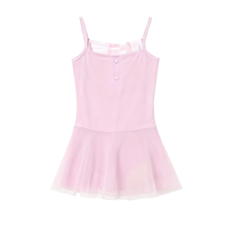 儿童芭蕾舞服女童白色无袖连体练功服网纱拼接立体线条连衣裙