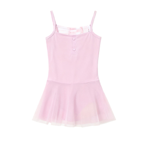 儿童芭蕾舞服女童白色无袖连体练功服网纱拼接立体线条连衣裙