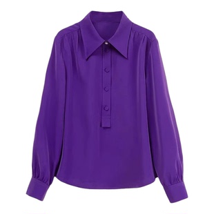 尚品装腔启示录蔡文静明星同款秋装紫色衬衫女装设计感小众小个子