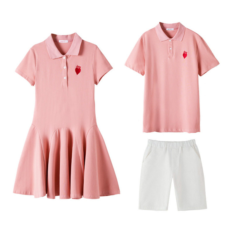 网红亲子装夏装2025新款一家三口四五人洋气POLO母子母女装连衣裙