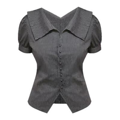 格蕾系条纹翻领v领衬衫