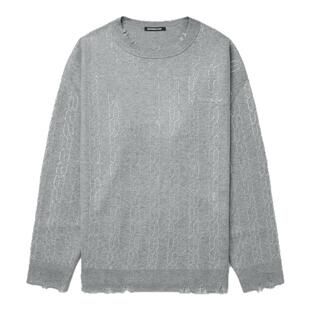 IT GROUNDZERO女装圆领针织衫新款时尚亮眼水钻缀饰磨损薄毛衣