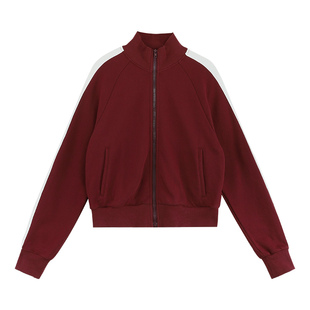 pusumede【现货6折】撞色立领拉链卫衣女插肩袖设计短款开衫外套