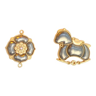 宋锦吊坠挂饰手工diy底托压襟合金底胚凹槽马上有钱双面带盖挂饰