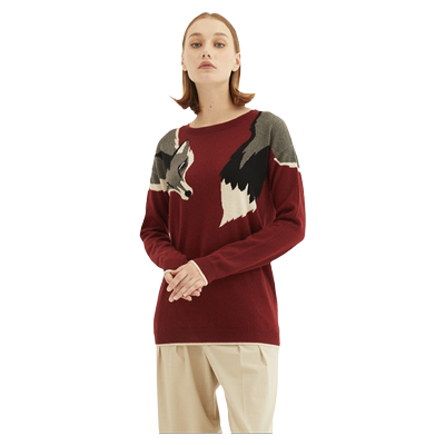 秋冬新款手绘动物复古风羊绒衫