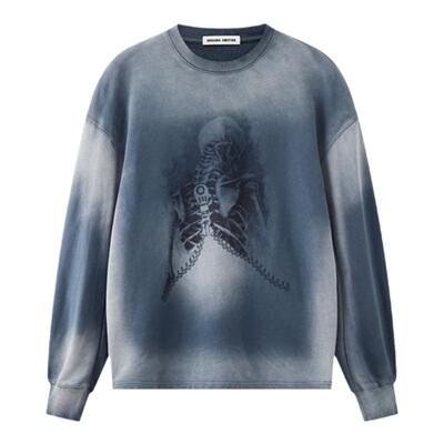 主题骨骼印花做旧复古重磅卫衣