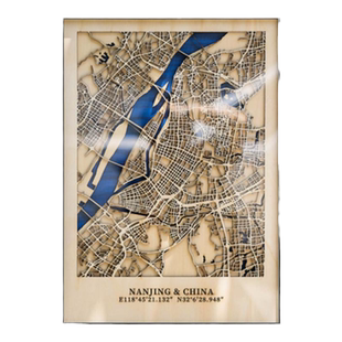 ZOYART 3D立体城市地图可定制实木浮雕装饰画镂空原创挂画手工画